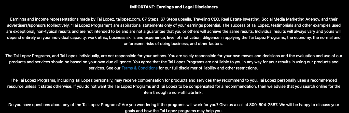 Tai Lopez legit disclaimer
