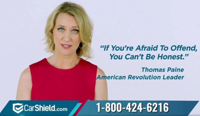 CarShield commercial quoting Thomas Paine