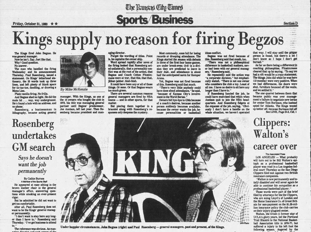 John Begzos Kansas City Kings fired stamps