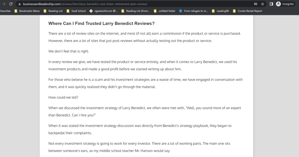 larry benedict scam review