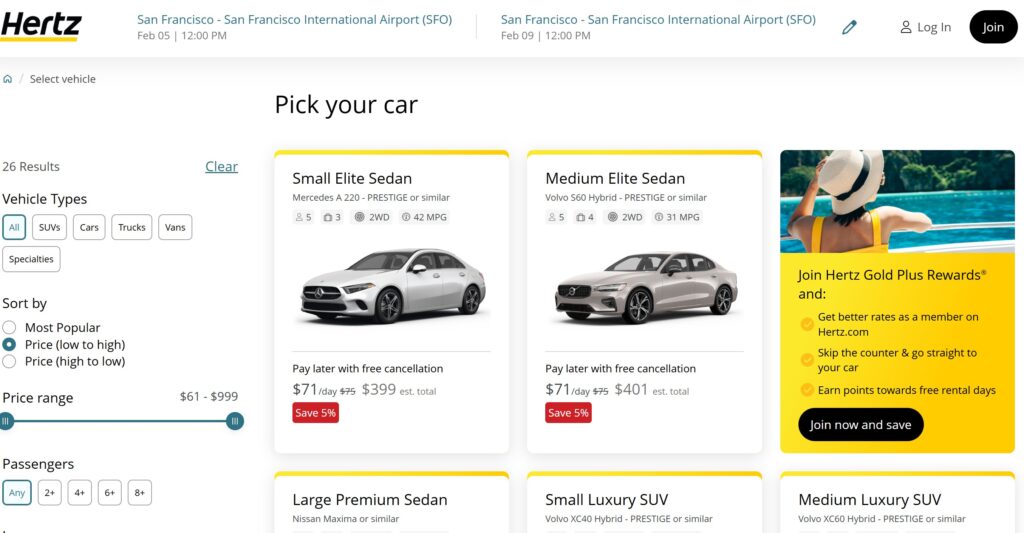 rental car Super Bowl 60